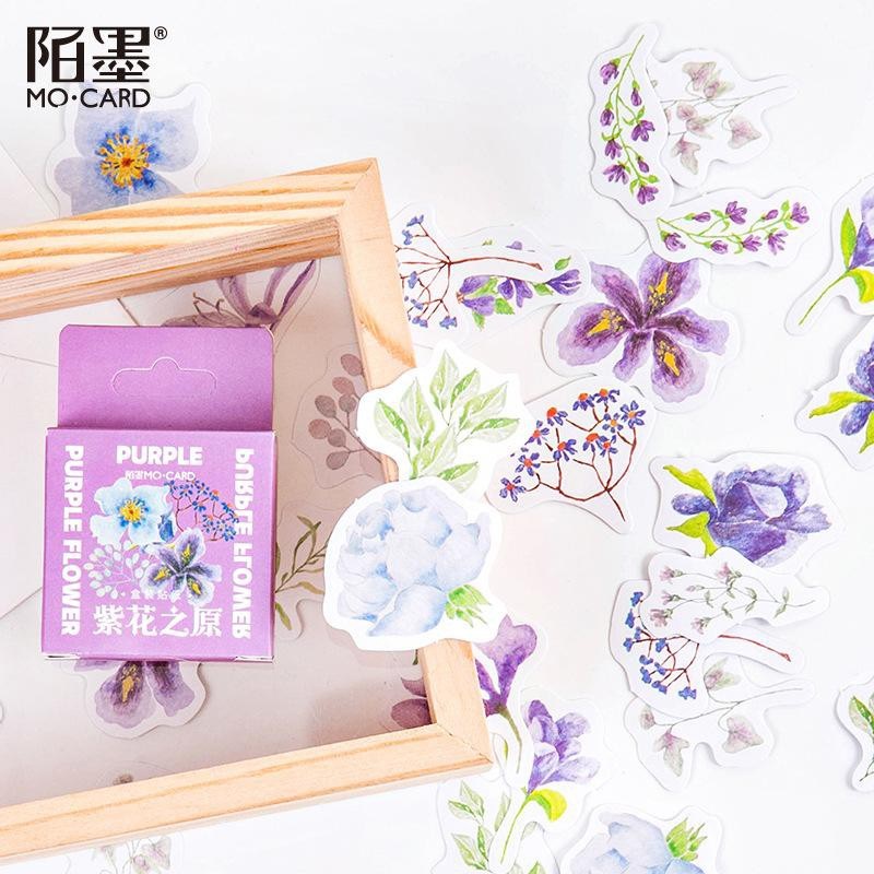 

46 Pcs Purple Flower Sticker Scrapbook Jurnal DIY Stiker Bunga