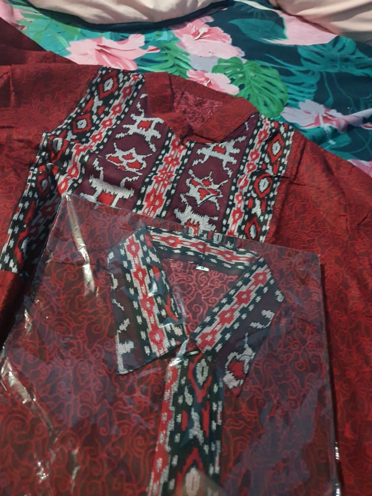 Batik Couple Keluarga Sania Ruffle Ori Ndoro Jowi Dnt Mega Merah