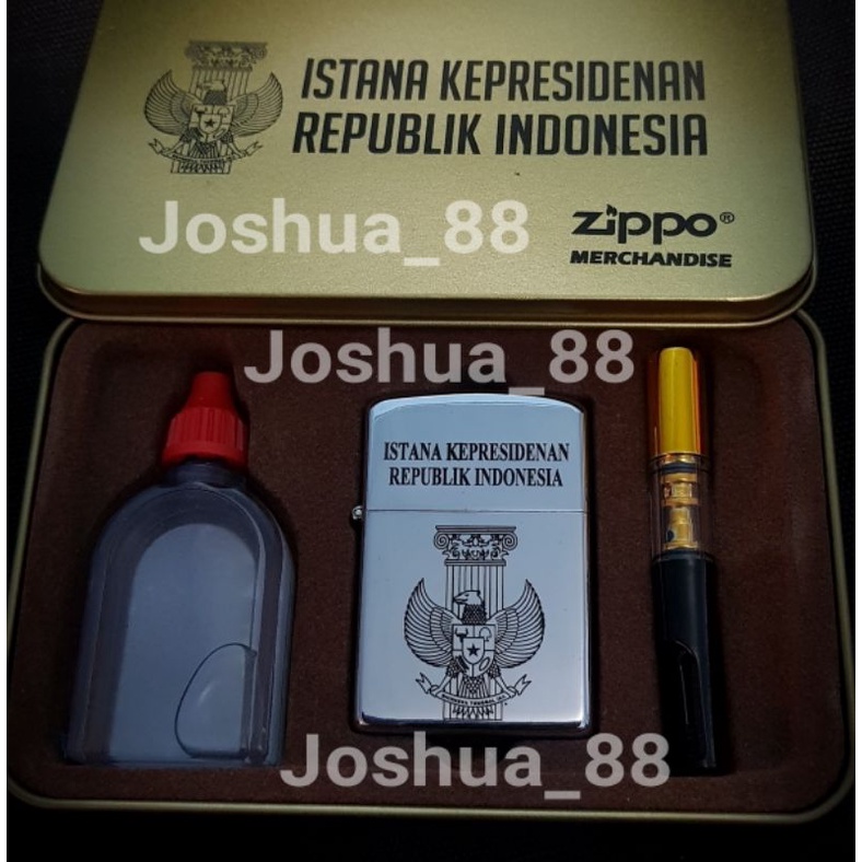 Korek api Zippo Lighter ISTANA PRESIDEN RI MERCHANDISE  Korek Gold/Black ice / Silver Crome Paket Mi