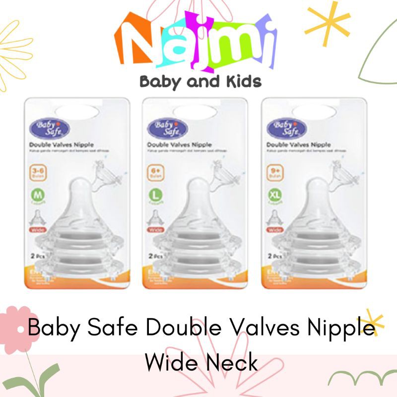 DWNOS DWNOM DWNOL DWNXL DWNCC Baby Safe Doublle Valves Nipple Spout 2pc (dot botol Wide Neck WN001 WN002 Babysafe)