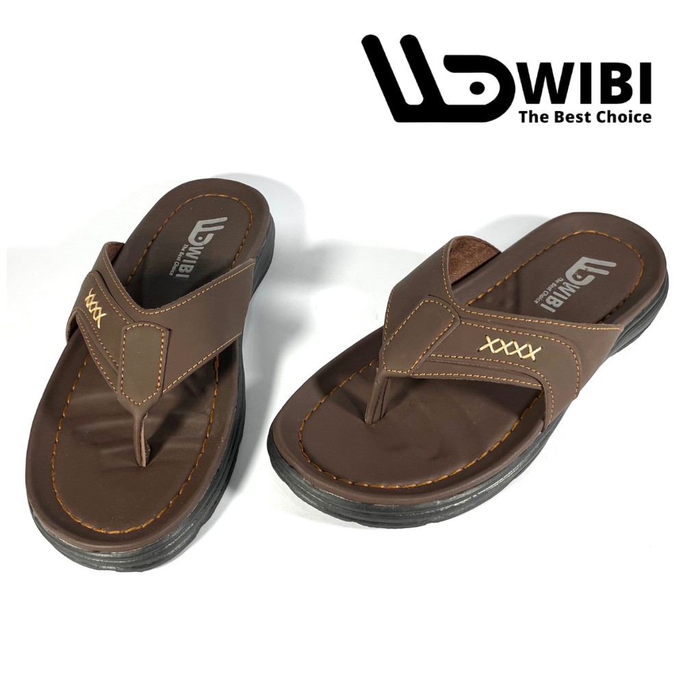 Sandal Kulit Pria Original WIBI Sendal Fashion Cowok Santai Traveling Trendy Casual Nyaman S 01