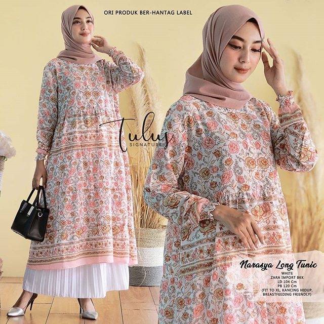 ATASAN LONG TUNIK BAHAN ZARA IMPORT BKK MOTIF BUNGA | KANCING DEPAN AKSES BUSUI | FIT TO XL | ORI