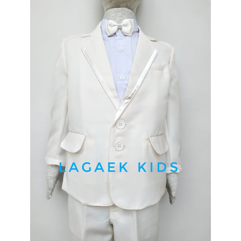 Set Jas Anak Laki PUTIH GADING Usia 3 4 5 6 7 Tahun Dasi Kupu - Setelan Tuxedo Resmi Anak Cowok Pesta Broken White