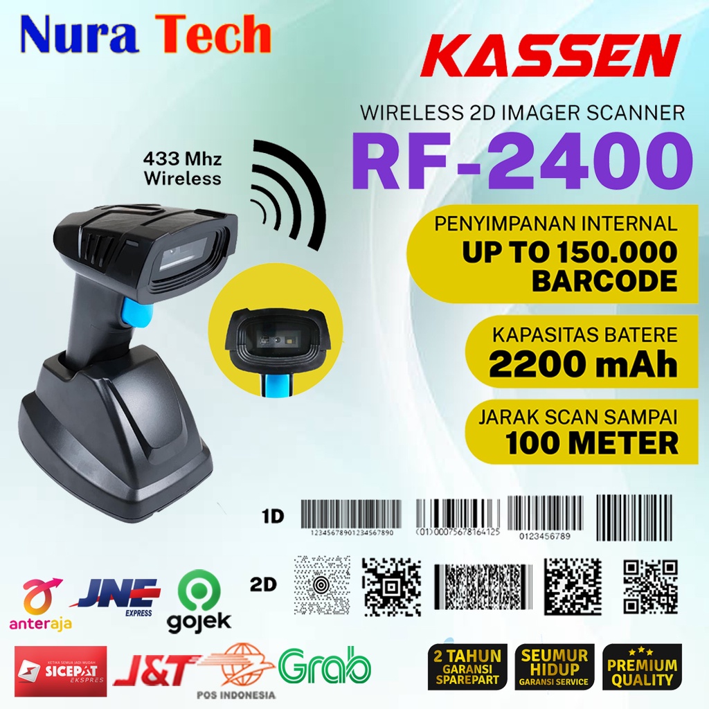BARCODE SCANNER KASSEN RF-2400 1D 2D WIRELESS Scanner Barcode Kassen RF2400 RF 2400 1d 2d