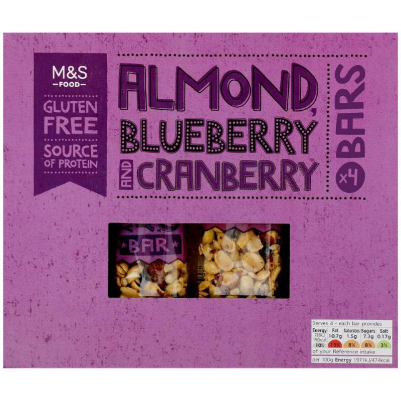 

MARKS & SPENCER M&S Almond Blueberry Cranberry 40g x 4 Bars