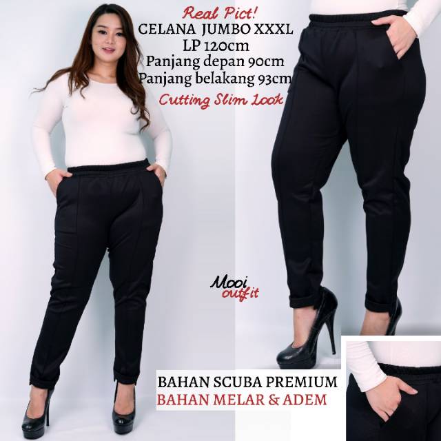 Mooi Outfit - Celana Jumbo Scuba Xxxl - Celana Jumbo Wanita Celana Bigsize Wanita / Celana Kantor Jumbo Wanita