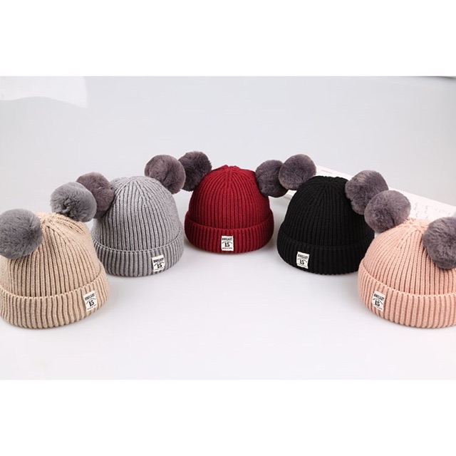 Kiddiwear/Topi Hangat wol lembut dengan hiasan bola POM-POM untuk bayi TP8