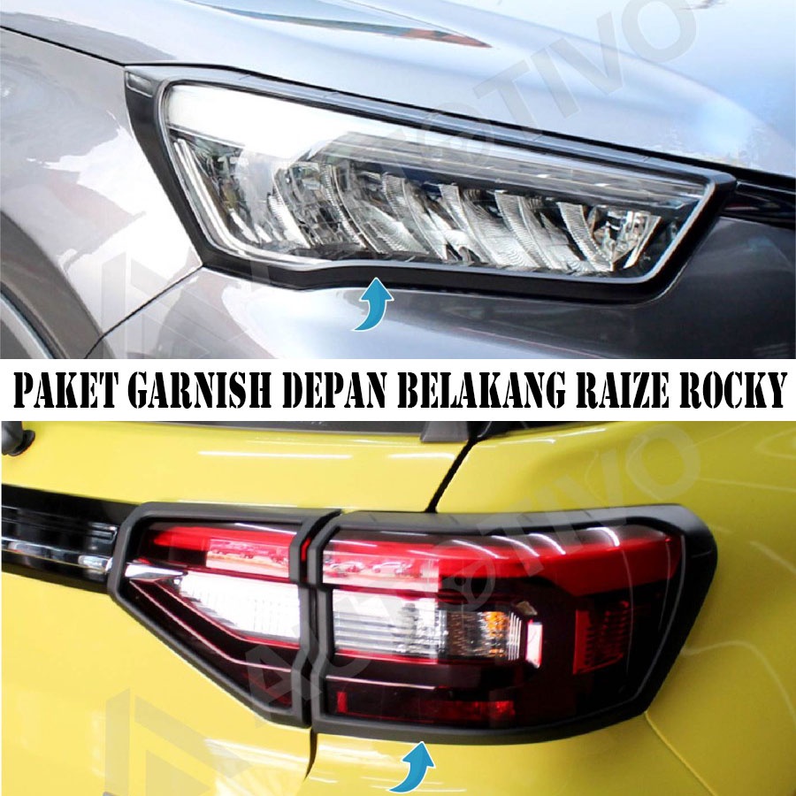 Paket Garnish Lampu Depan Belakang Raize Rocky Chrome Hitam Doff Black