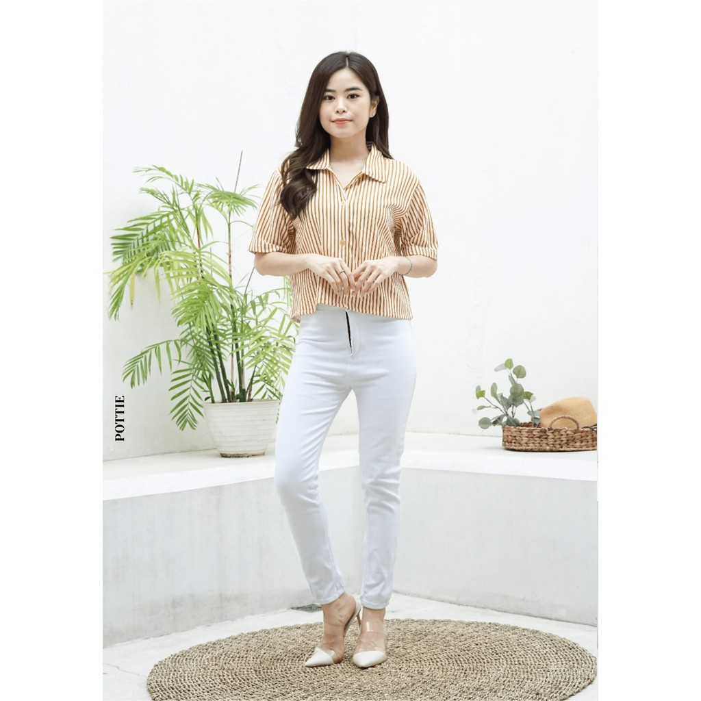 POTTIE - Ivelle Top - Kemeja Stripe Atasan Wanita - Fashion Wanita