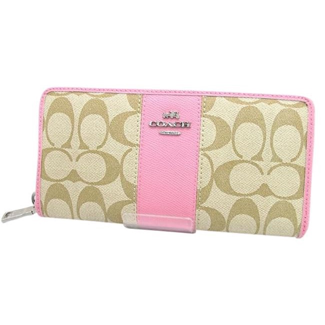 Dompet Coach 52859 Pale Pink Signature Petal Accordion Zip Khaki