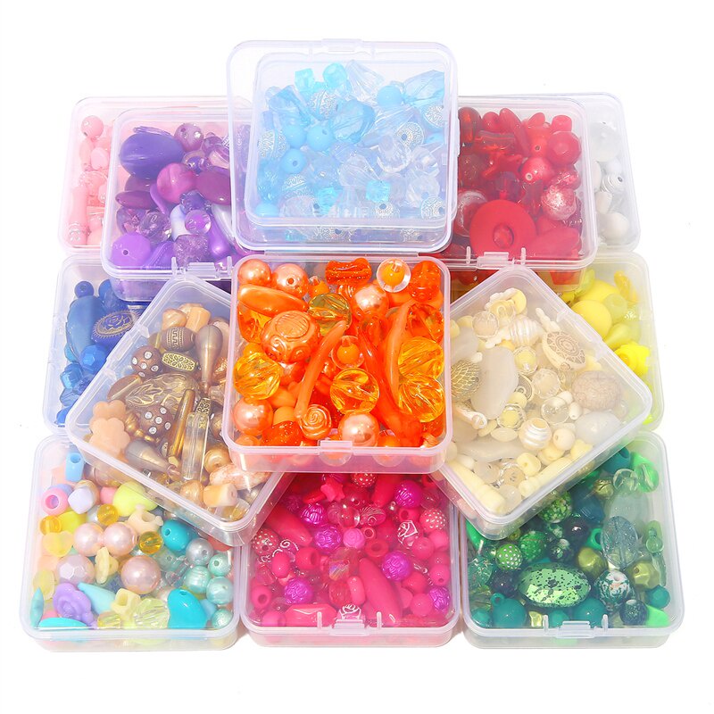 80-150pcs Manik-Manik Bahan Plastik Akrilik Warna Acak Untuk Membuat Perhiasan Gelang Dan Kalung