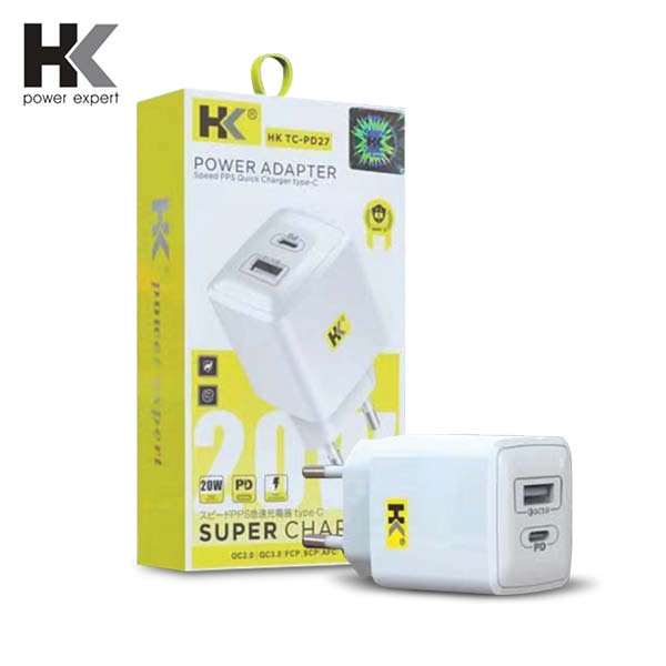 HK Adapter Charger PD27 USB & Type C PD Quick Charger 20W Wall Charger