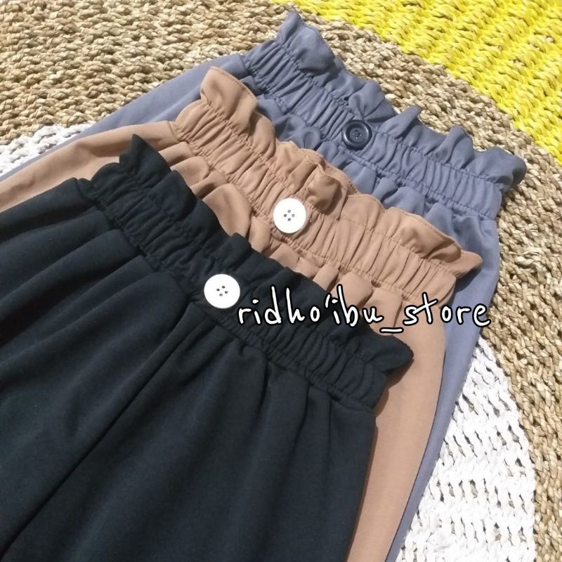 Celana Panjang Kulot Kancing Depan/Celana Kulot Scuba Pinggang Kerut