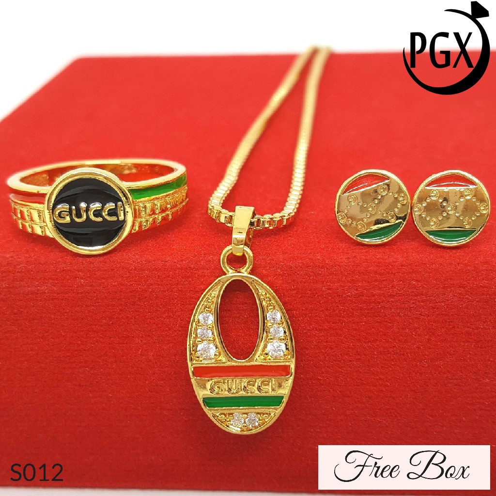 PGX Set Perhiasan Xuping Cincin Gelang Kalung Anting Lapis Emas - S012