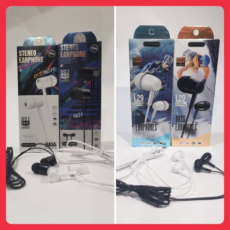 BOS - HF L29 / D21 | HANDSFREE HENSET EARPHONE L-29 / D-21 UNIVERSAL JACK 3.5MM GROSIR