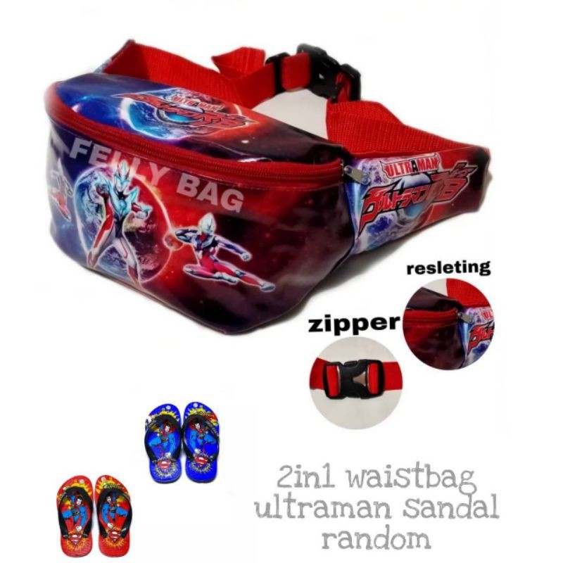 Paket murah 2in1 tas selempang bahu waistbag anak + sandal