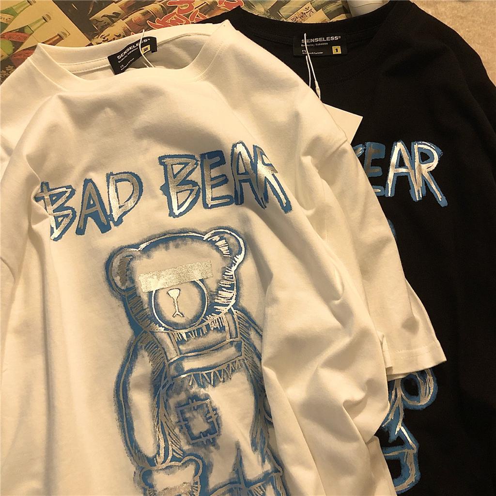 [littlecrab] Kaos Oversize Bad Bear Hitam Putih Biru Beruang Jahat Trick Or Treat Design By Senseless T-shirt Couple Unisex Lucu Unik Berkualitas Swag Street Korean Style