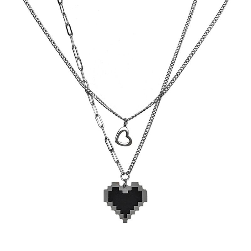 Black Mosaic Love Necklace Peach Heart Pendant Double Necklace