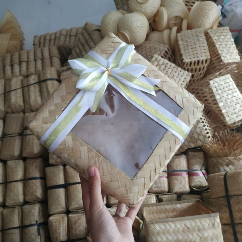 (B013) Besek Bambu 20cm Mika Pita Double Gliter|Sembako|Hampers|Hantaran|Sokase|Food Box|Gift|Parcel