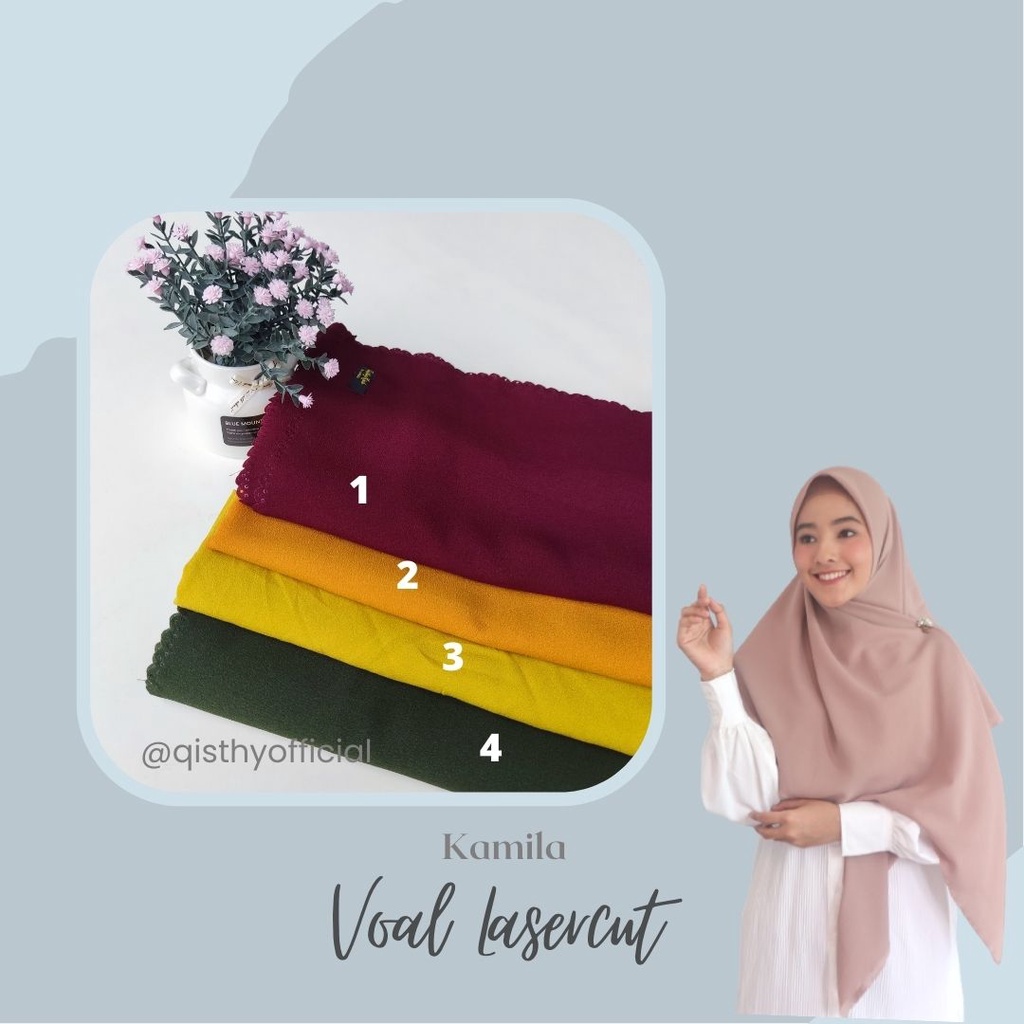 Kamila SEGI EMPAT LASER CUT OSKARA VOAL MIRACLE PLAIN | Hijab Segi Empat 120 x 120 by Qisthy Hijab