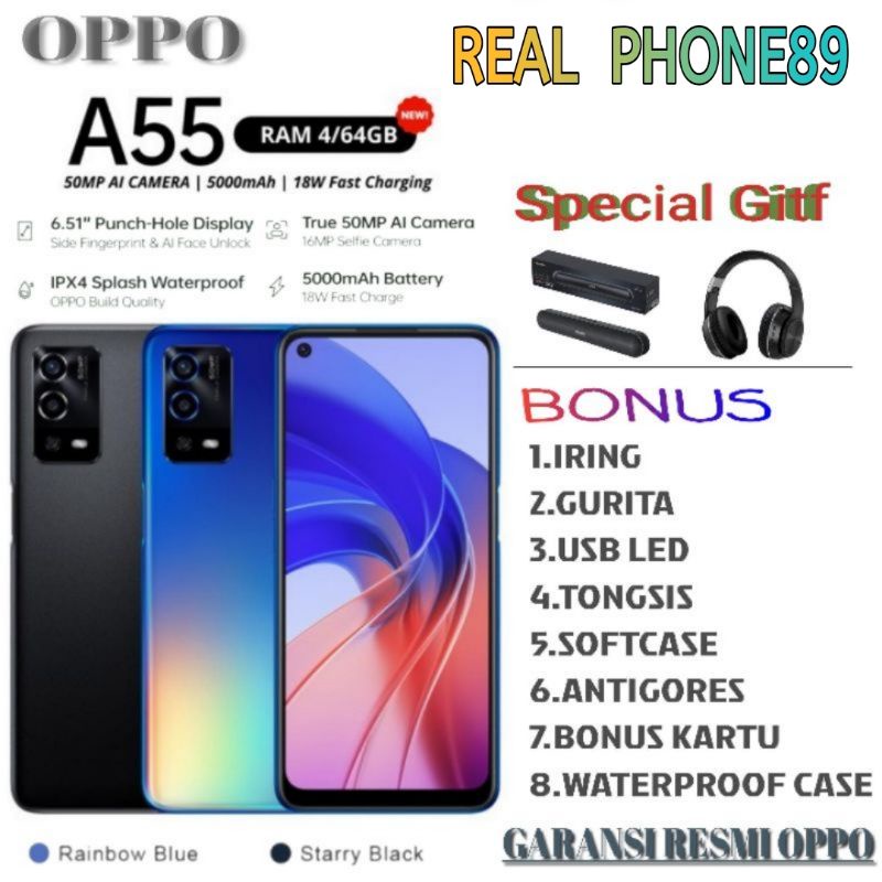 OPPO A55 RAM 4/64 | a55 4/64 | A55 4/128 | OPPO A55 RAM 6/128 A53 4/128 GB A16 3/32 GB A57 4/64 GB A57 4/128 GARANSI RESMI OPPO