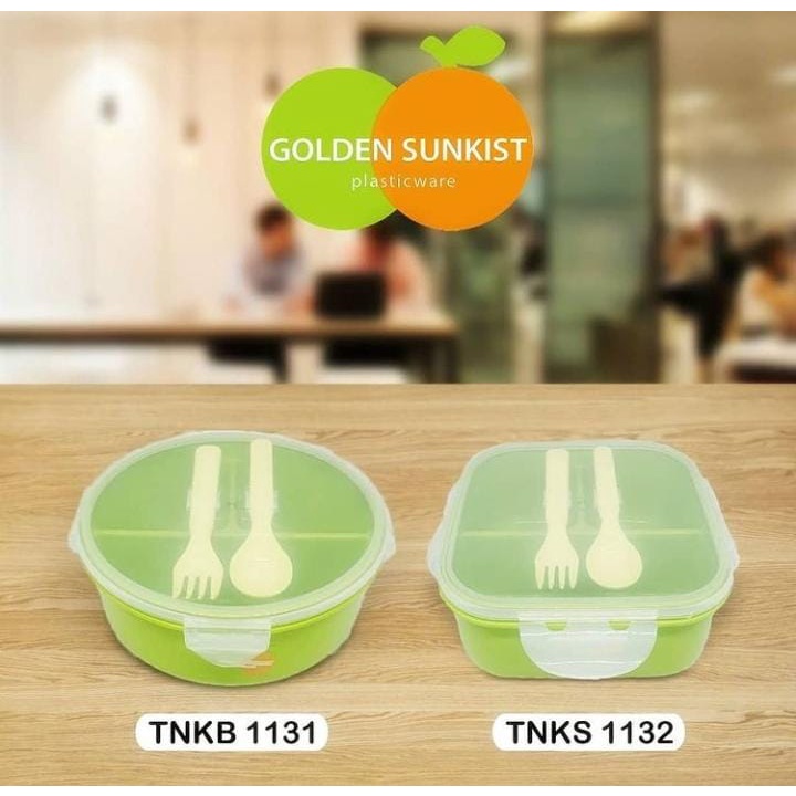 LUNCH BOX TEMPAT BEKAL MAKAN SEKAT BULAT SEGI TNKB 1131 TNKS 1132 HIJAU GOLDEN SUNKIST RANTANG