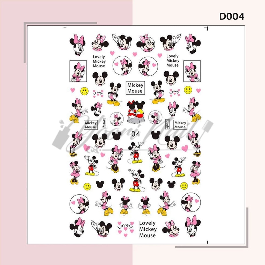 Nail Sticker Cartoon Disney Stiker Kuku Mickey Kartun Mermaid Princess Fruits Cute Cartoon Stiker