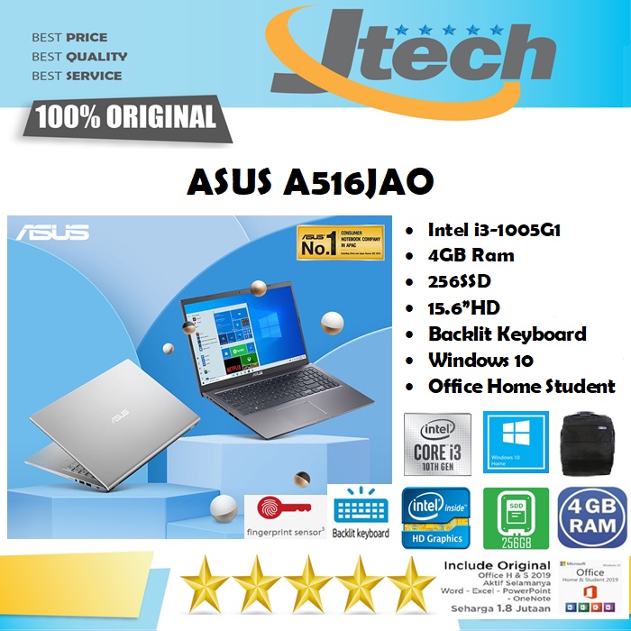 ASUS A516JAO - i3-1005G1 - 4GB - 256GB SSD  - BACKLIT KB - FINGERPRINT - 15.6
