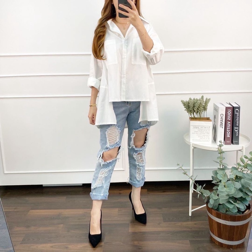 Mylen Kemeja Polos Oversize Katun Poplin Pemium BB0G Atasan Jumbo Wanita Simple Korea Style Outfit W