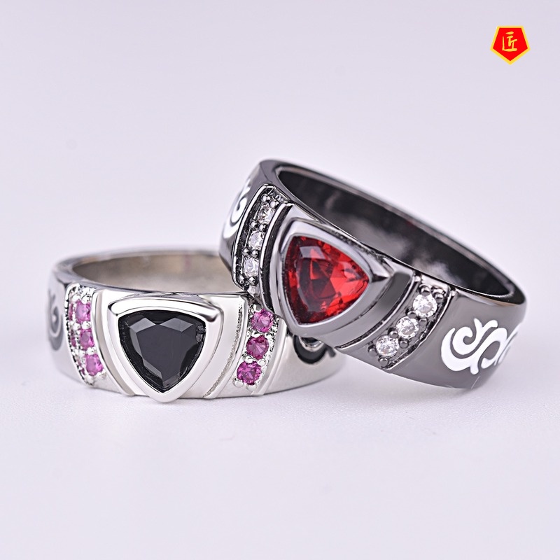 [Ready Stock]Creative Domineering Inlaid Triangle Ruby Ring