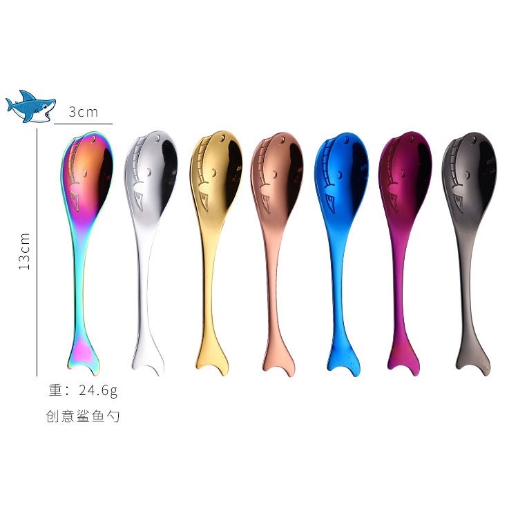 Creative Cute Seahorse Shark Dolphin Stainless Steel Coffee Hanging Spoon Tableware for Kitchen