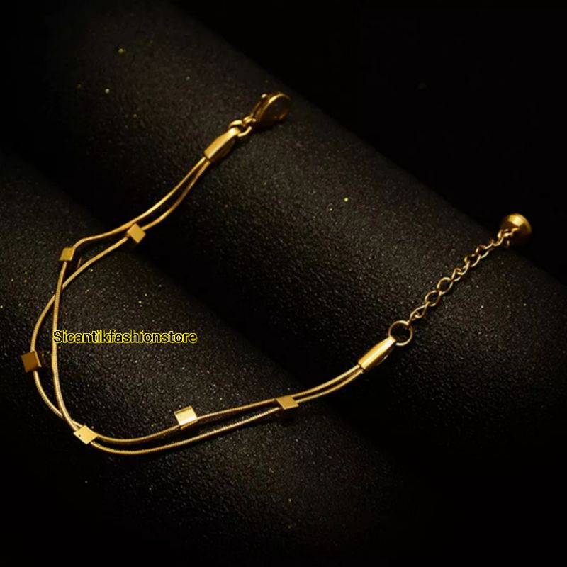 Gelang Titanium Wanita 2 Layer Terbaru Terlaris Anti Karat Selamanya  Gelang Wanita Korea Kekinian Viral 2 Layer  Gelang Wanita Gold 2 Layer