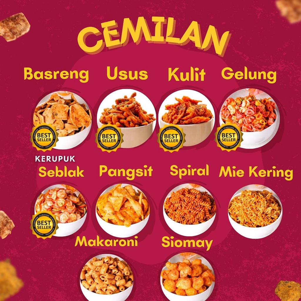 

CEMILAN BY NYEMIL SAJI (Basreng Gelung Pangsit Spiral Mie Kering Makaroni Siomay)