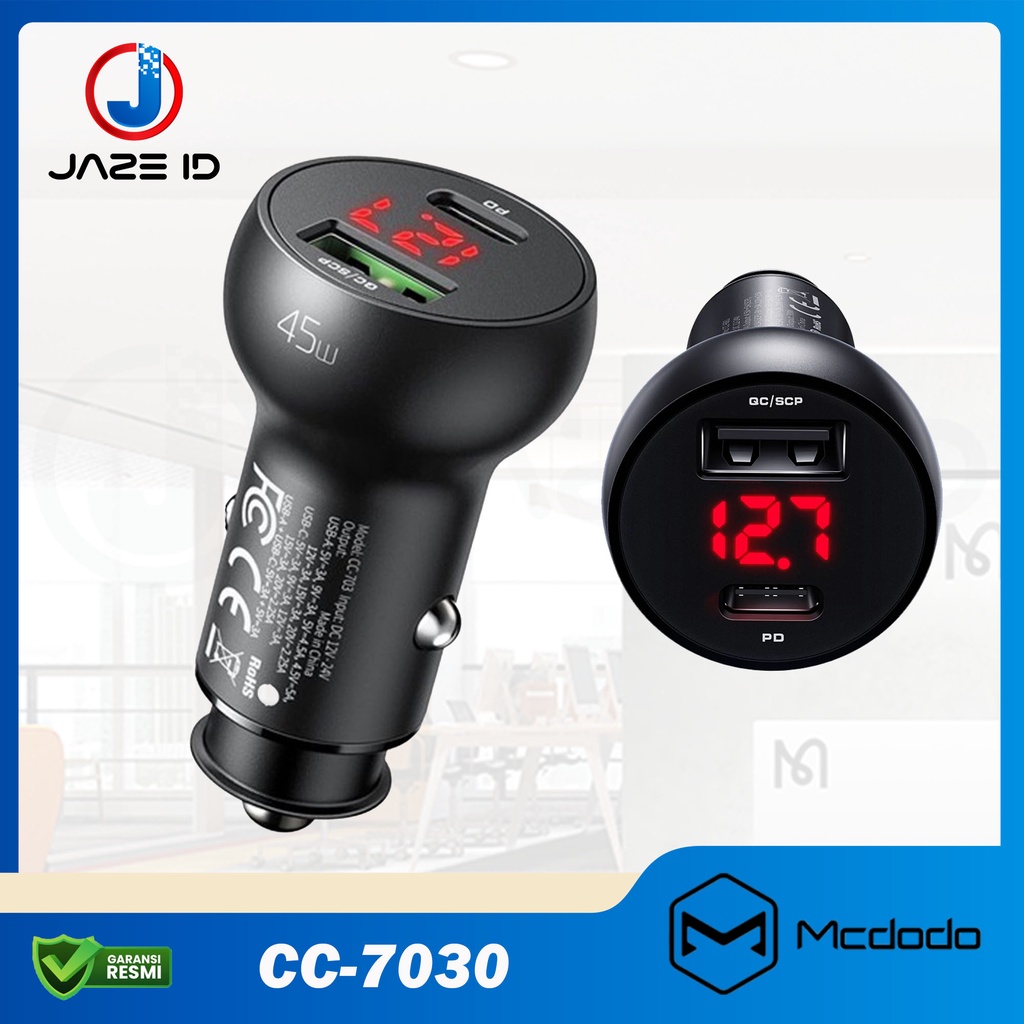 MCDODO CC-7030 Car Charger Mobil FAST Charging Dual Port 45W QC4.0 PD