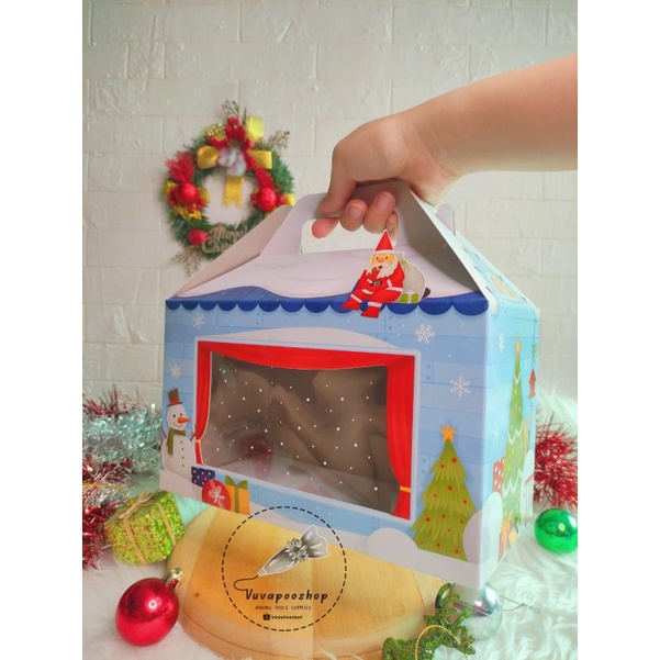 Box Toples Natal Biru / Box Hampers Natal / Dus Kue Kering Natal