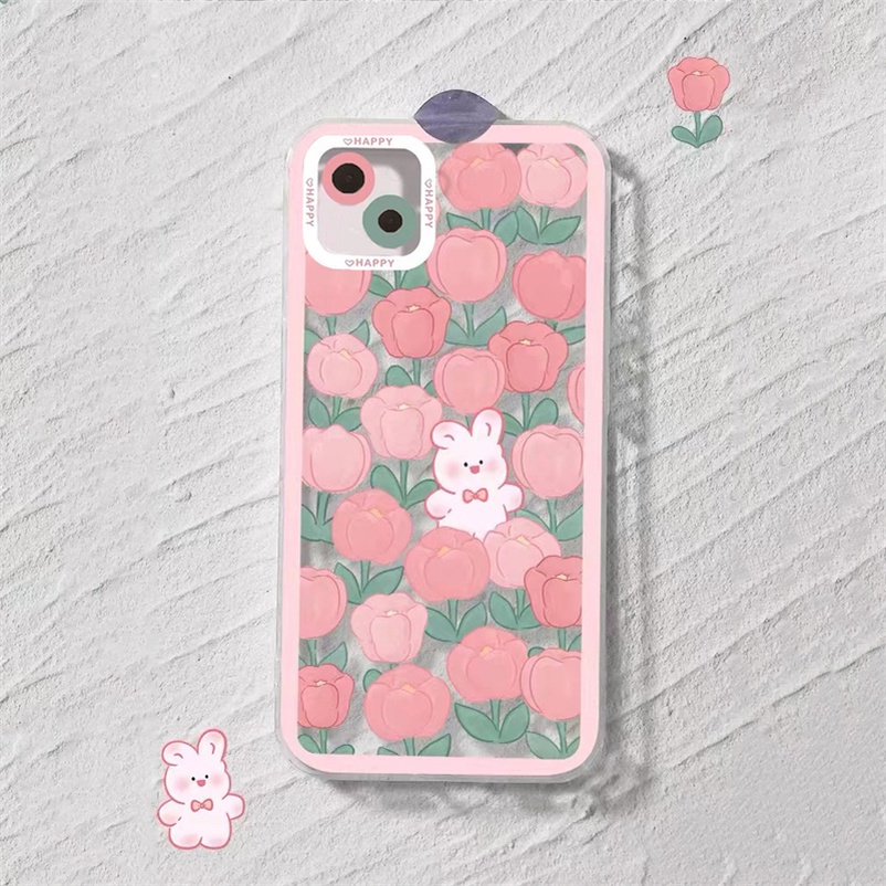 Case Bahan Silikon Desain Kelinci Tulip Pink Tahan Banting Untuk Vivo V23 V23e V21 V21e V20 T1 Pro Y21 Y33s Y33T Y21T Y76 Y55 Y15A Y01 Y20 Y20i Y20 Y20 Y15s Y12 Y50S Y1s Y12s Y50S Y20i Y12s Y20i