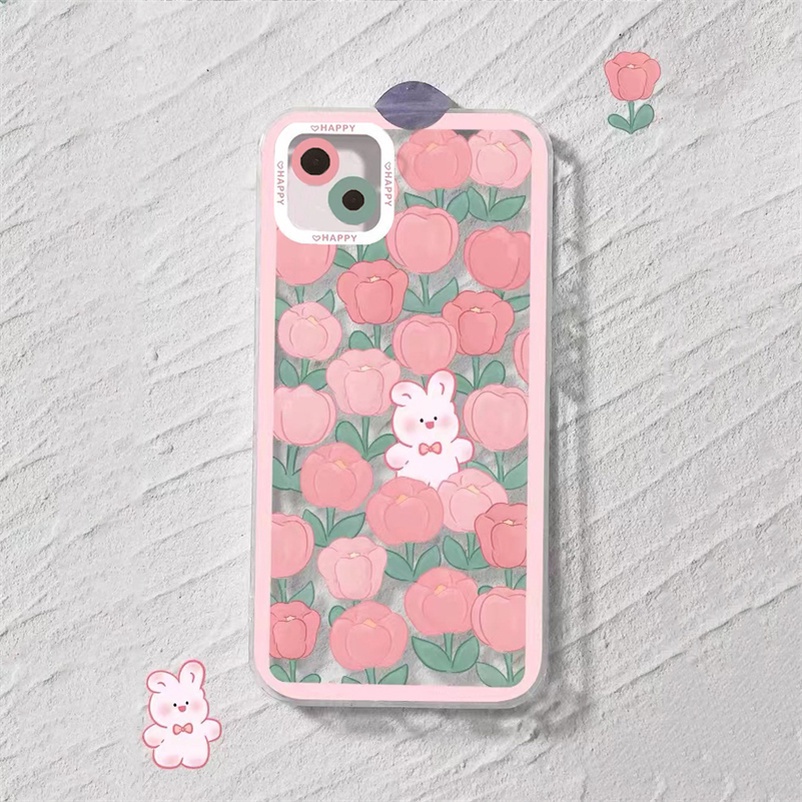 Case Bahan Silikon Desain Kelinci Tulip Pink Tahan Banting Untuk Vivo V23 V23e V21 V21e V20 T1 Pro Y21 Y33s Y33T Y21T Y76 Y55 Y15A Y01 Y20 Y20i Y20 Y20 Y15s Y12 Y50S Y1s Y12s Y50S Y20i Y12s Y20i