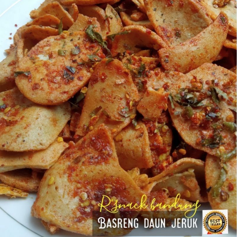 Basreng pedas koin baso goreng bandung renyah dan enak 500gr-Koin pedas daunjeruk