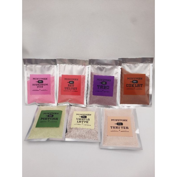 

BUBUK MINUMAN INSTAN ANEKA RASA 25 gr/ MINUMAN KEKINIAN/ MINUMAN BUBUK KEMASAN/ SERBUK MINUMAN