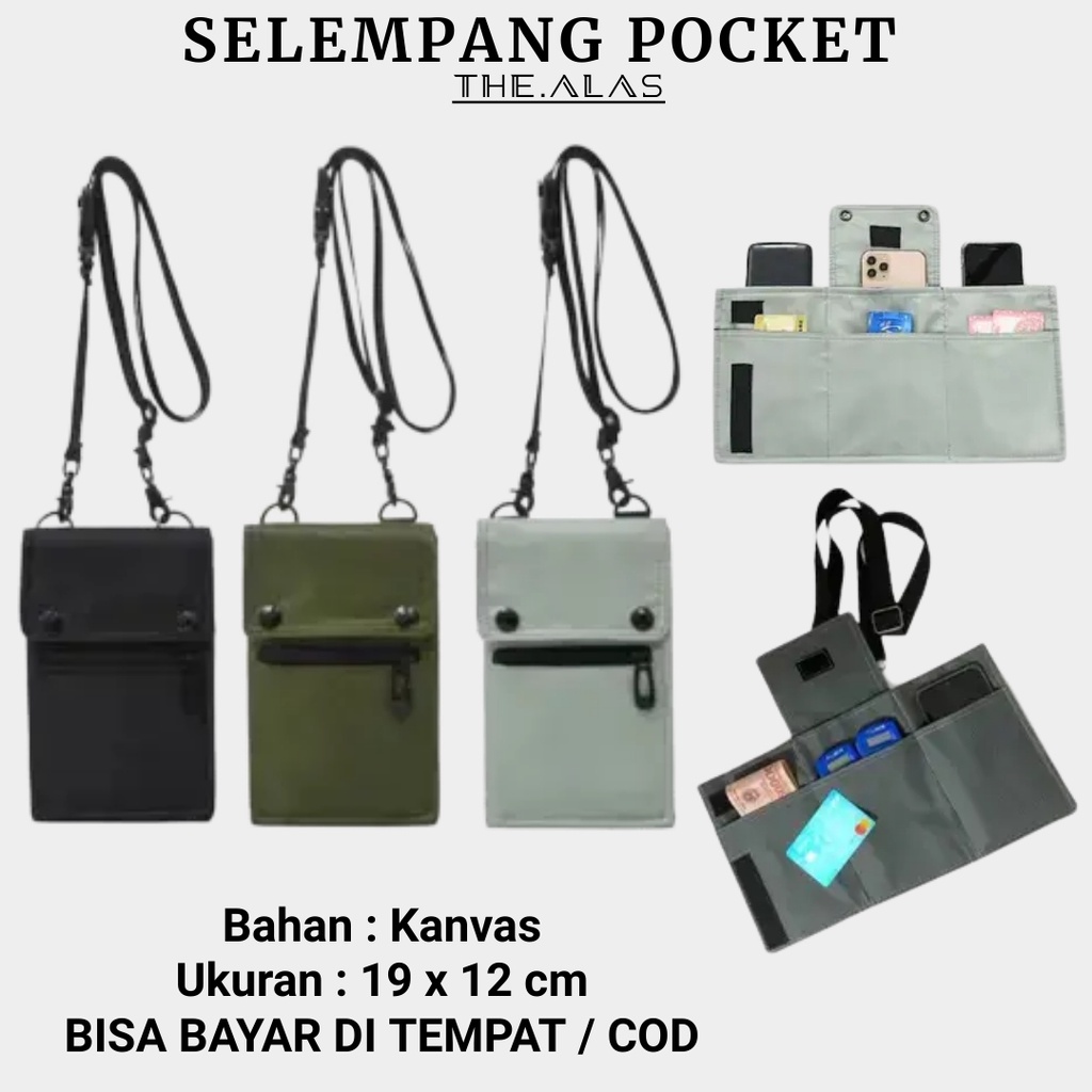 Tas Selempang Pocket Tempat Hp Pria Wanita / Slempang BahuTali Panjang Bahan Kanvas