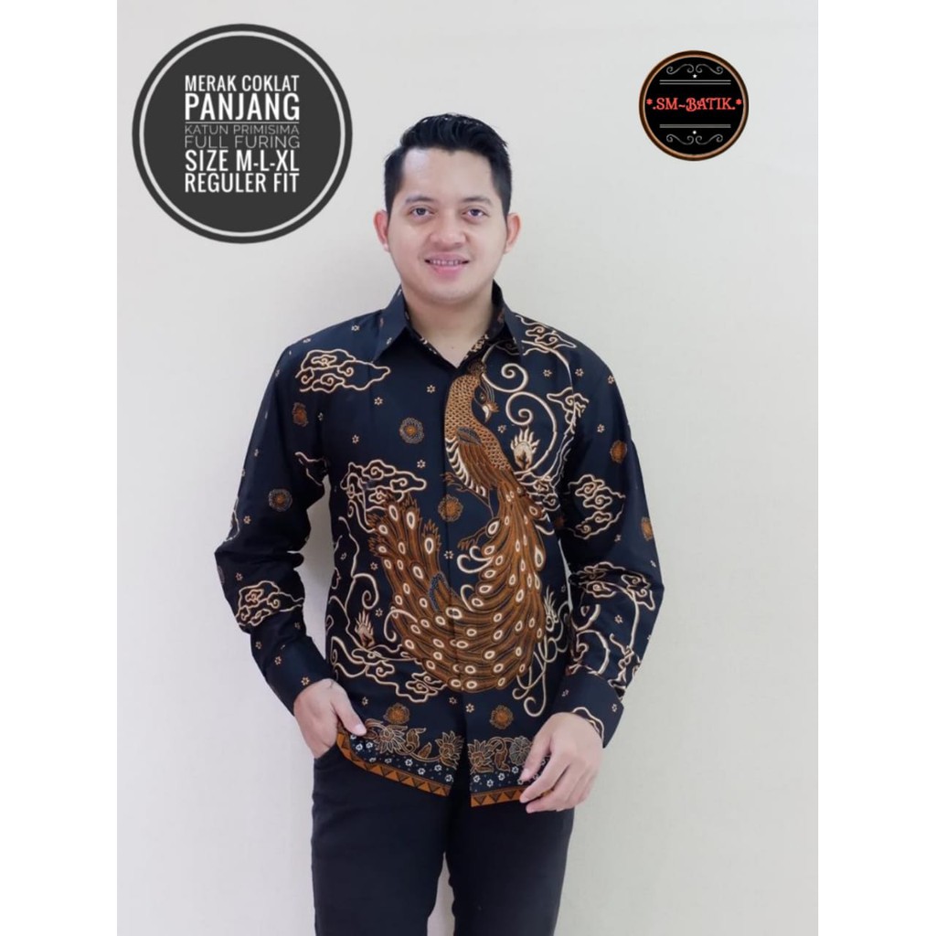 MERAK COKLAT BAJU kemeja batik pria lengan panjang terbaru ORIGINAL  PENDEK modern PREMIUM