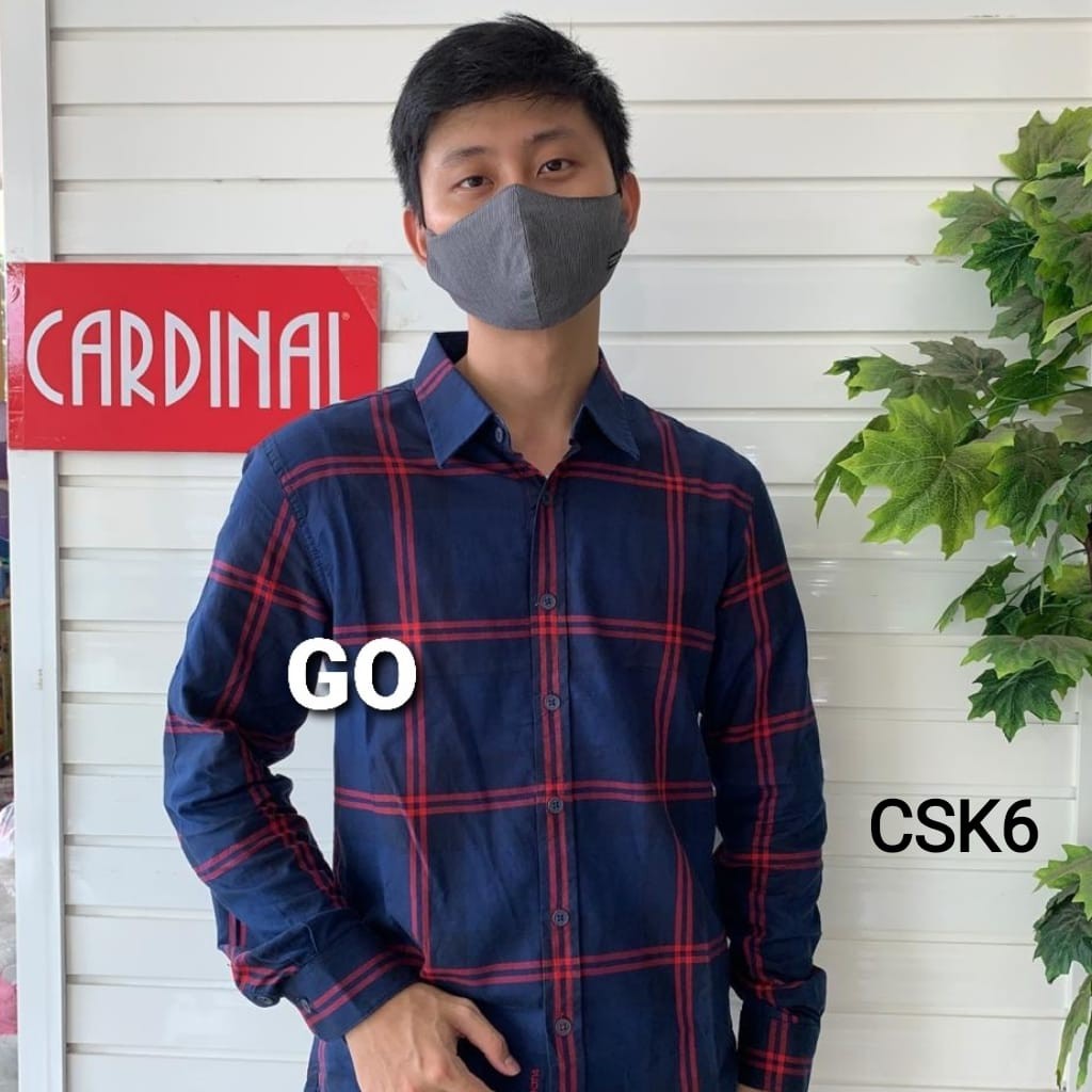 gof CSK CARDINAL KEMEJA JEANS Slimfit Hem Pria Baju Cowok Pakaian Pria Lengan Panjang