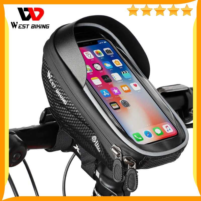 Tas Sepeda Depan Gunung West Biking Waterproof Smartphone 6.5 Inch Aksesoris Sepeda MTB