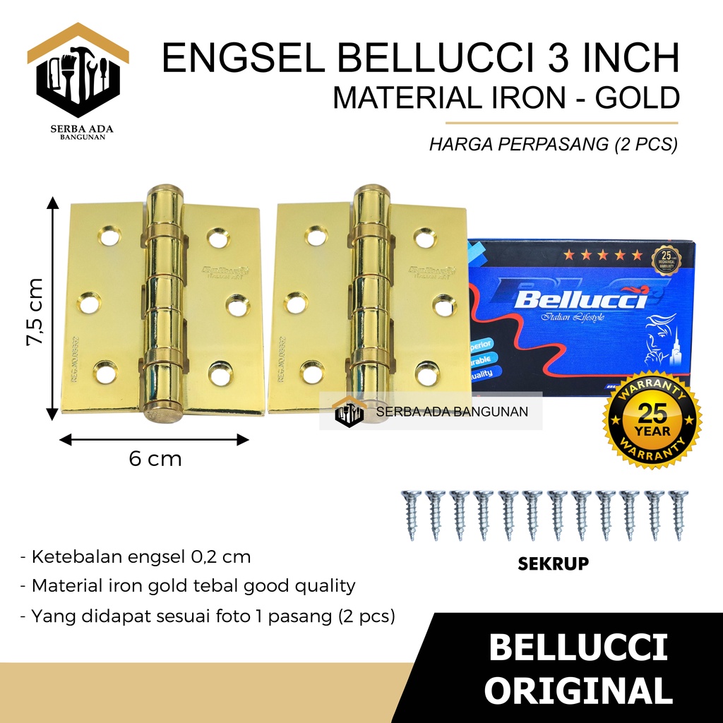 ENGSEL PINTU / ENGSEL JENDELA BELLUCCI 3&quot; | ENGSEL BLC | BELLUCI - SS SUS 304 STAINLESS STEEL ASLI - IRON HINGES GARANSI ASLI 100%