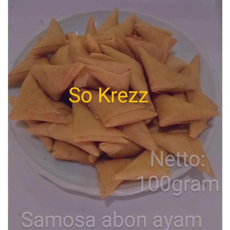 

Samosa pedas manis/samosa abon ayam/cemilan/snacks/oleholeh/100gram