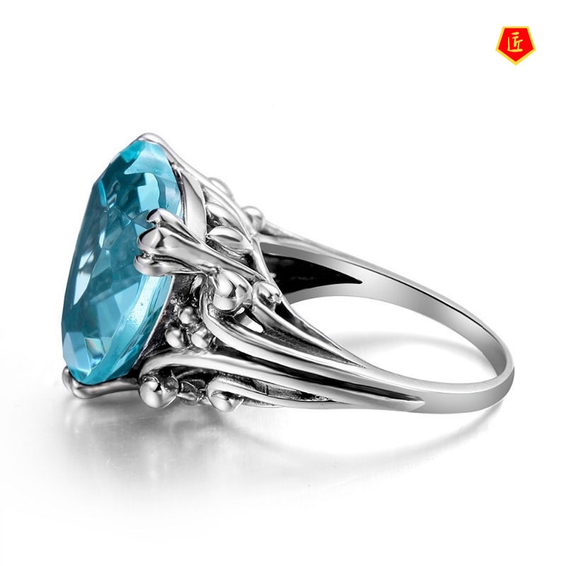 [Ready Stock]Creative Topaz Sea Blue Heart-Shaped Ring Fashion