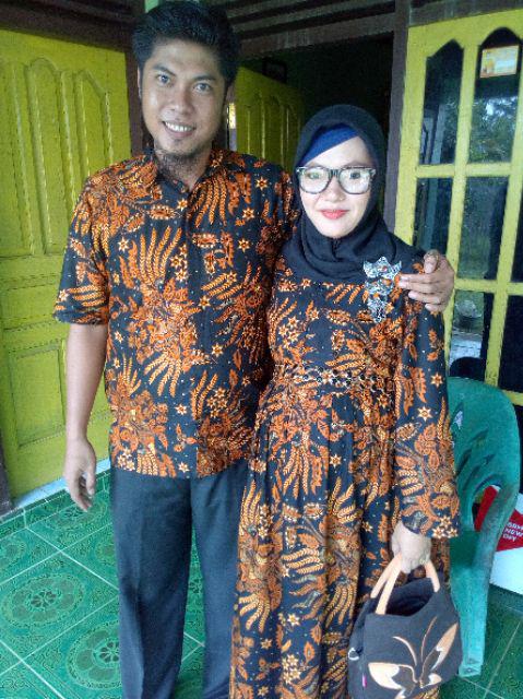 Couple Gamis Alika Ceker Santika Sepasang Sarimbit Long Dress Motif Batik Sogan Good Quality