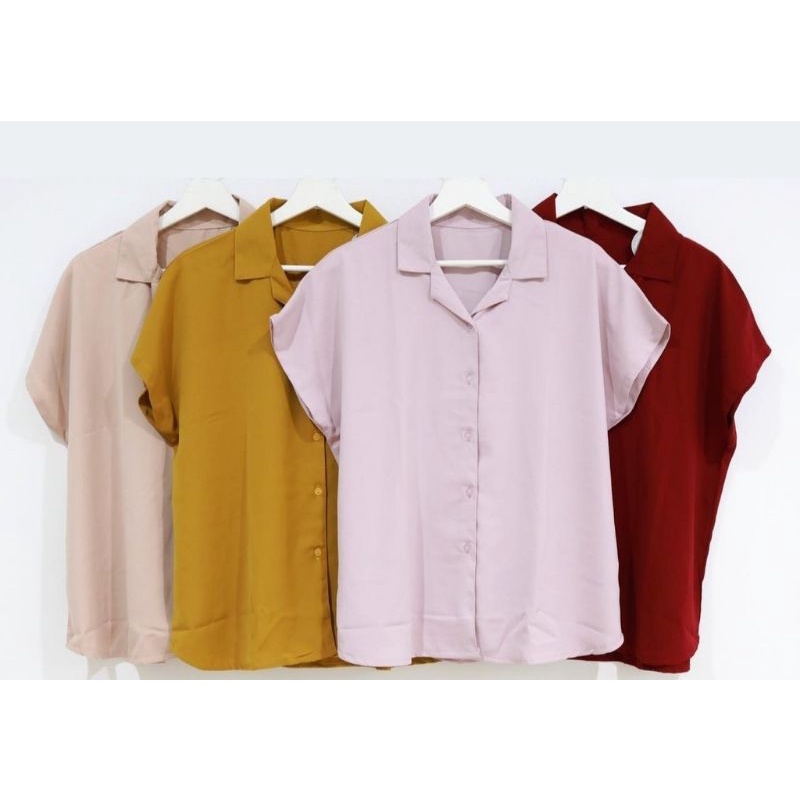 Kemeja wanita Casual Jumbo Lengan Panjang Polos Putih Basic Kerja Aurel Giovani-Peach