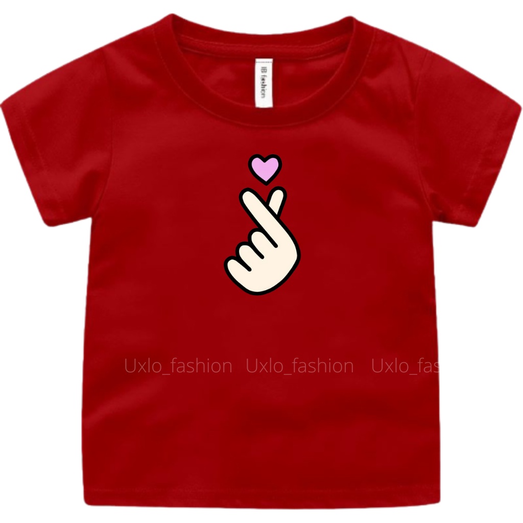 ATASAN BAJU KAOS ANAK PEREMPUAN DAN LAKI LAKI IDEAL USIA 2 3 4 5 6 7 8 9 TAHUN MOTIF SARANGHEO LOVE SIGN UKURAN S M L XL