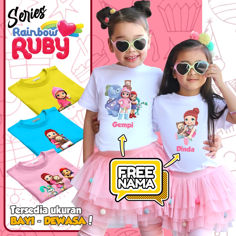 Baju Kaos ANAK DAN DEWASA RAINBOW RUBY COUPLE (FREE NAMA)